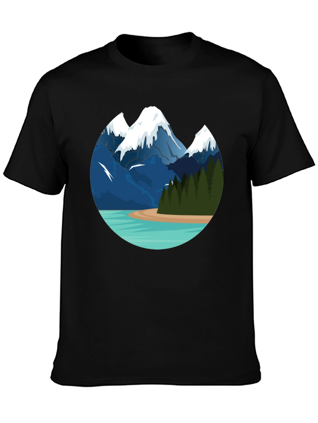 Mountain Lake Graphic Tee - Black Cotton T-Shirt