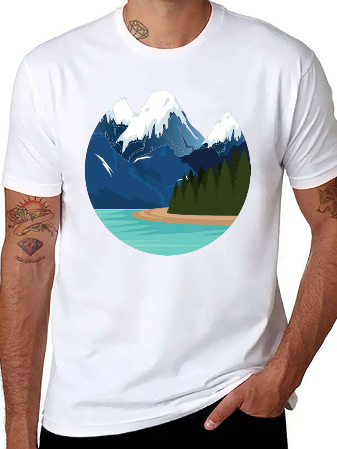 Mountain Lake Graphic Tee - Black Cotton T-Shirt