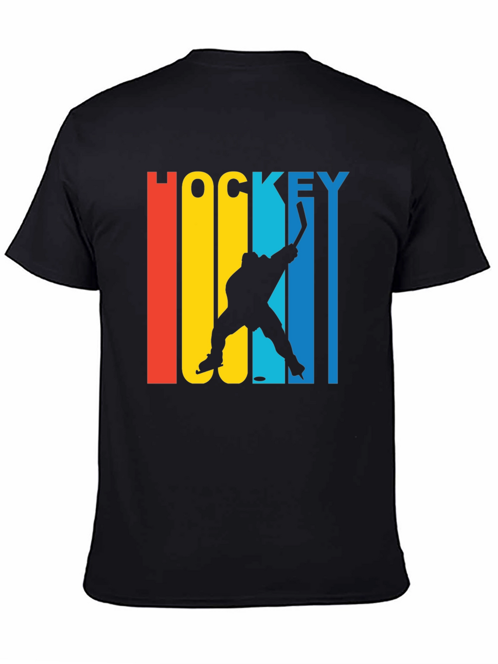 Retro Hockey Player Graphic Tee - Black Cotton Blend