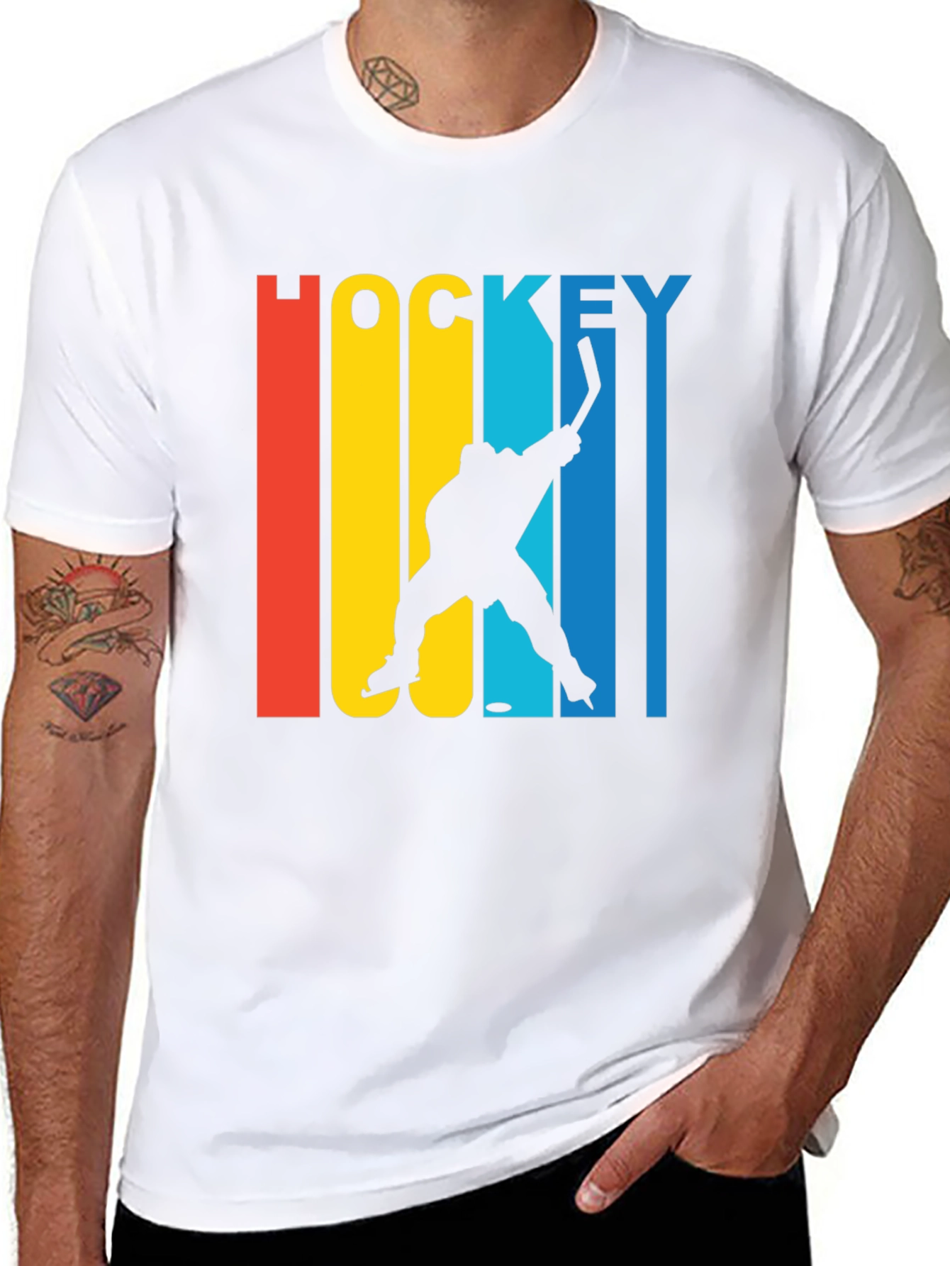 Retro Hockey Player Graphic Tee - Black Cotton Blend