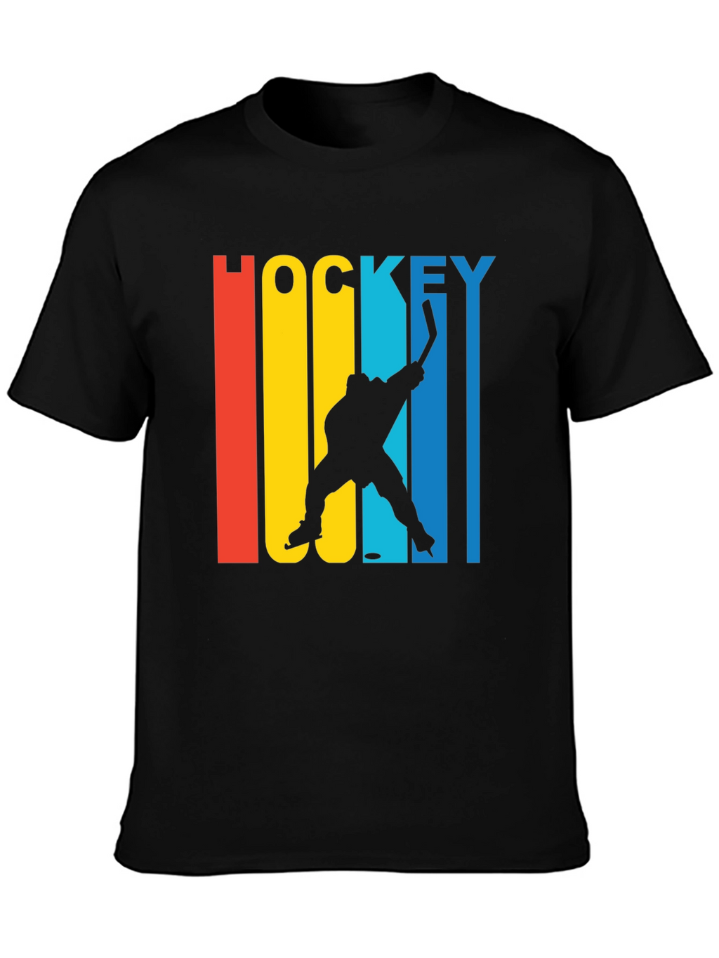 Retro Hockey Player Graphic Tee - Black Cotton Blend