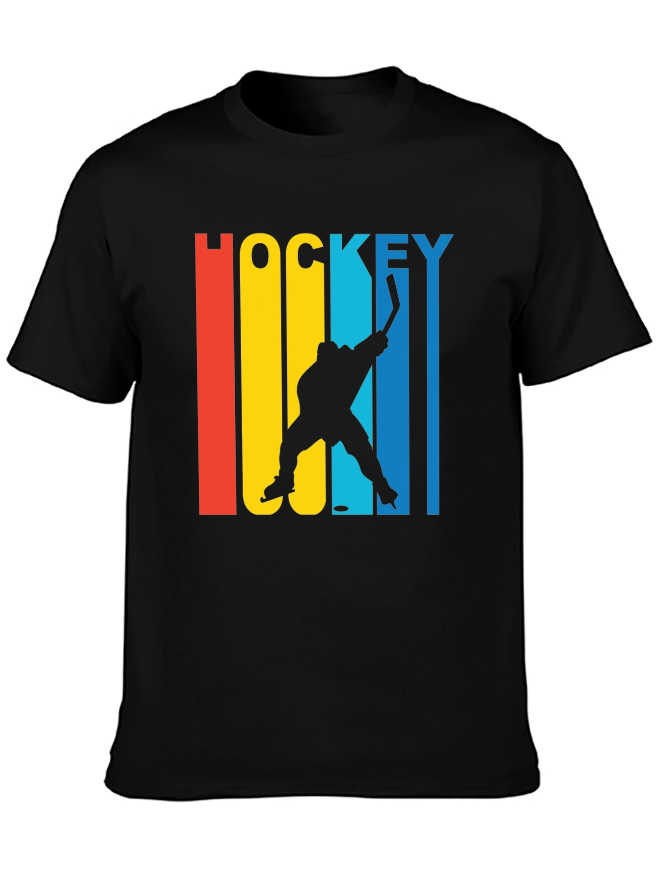 Retro Hockey Player Graphic Tee - Black Cotton Blend