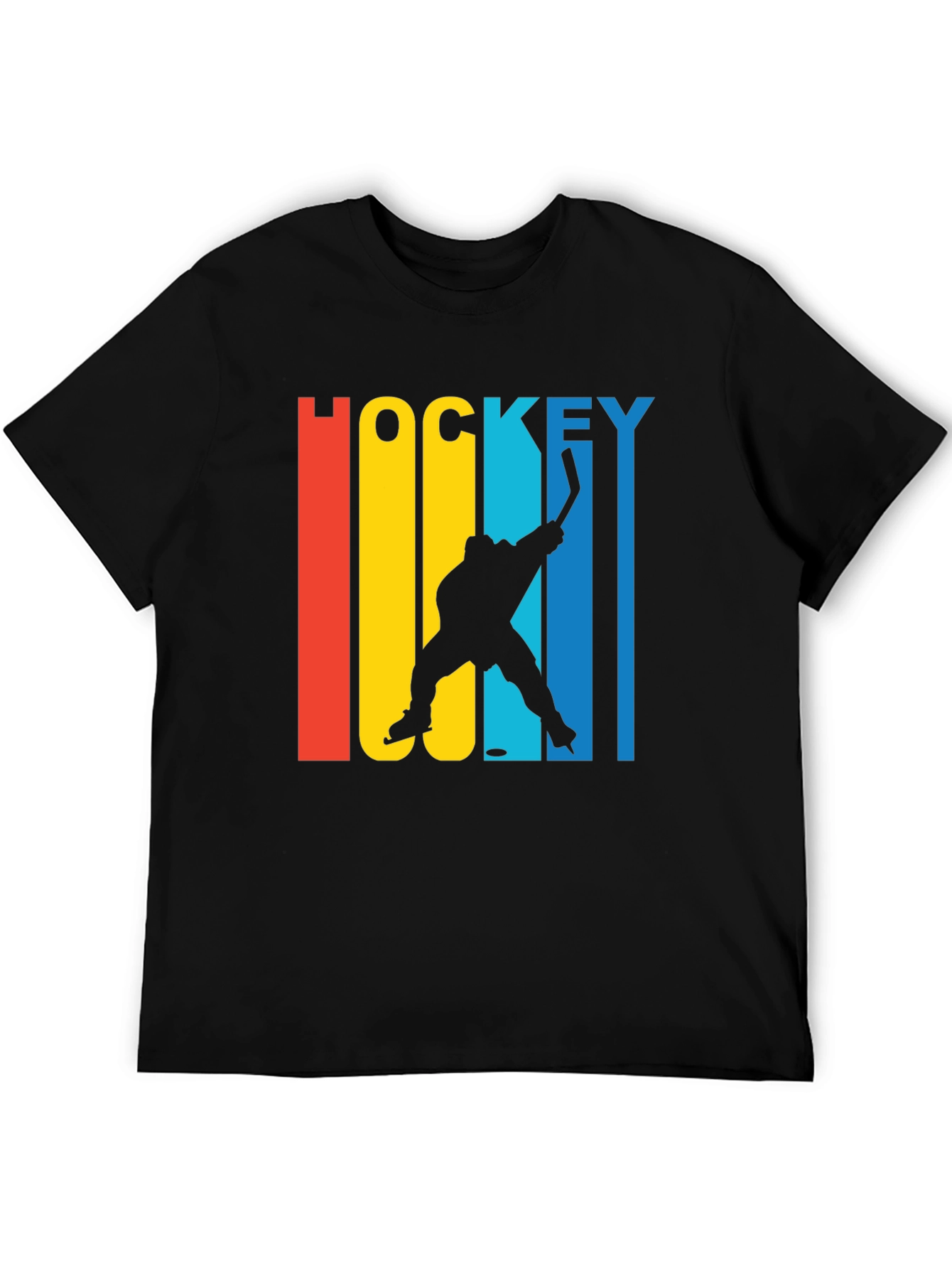 Retro Hockey Player Graphic Tee - Black Cotton Blend