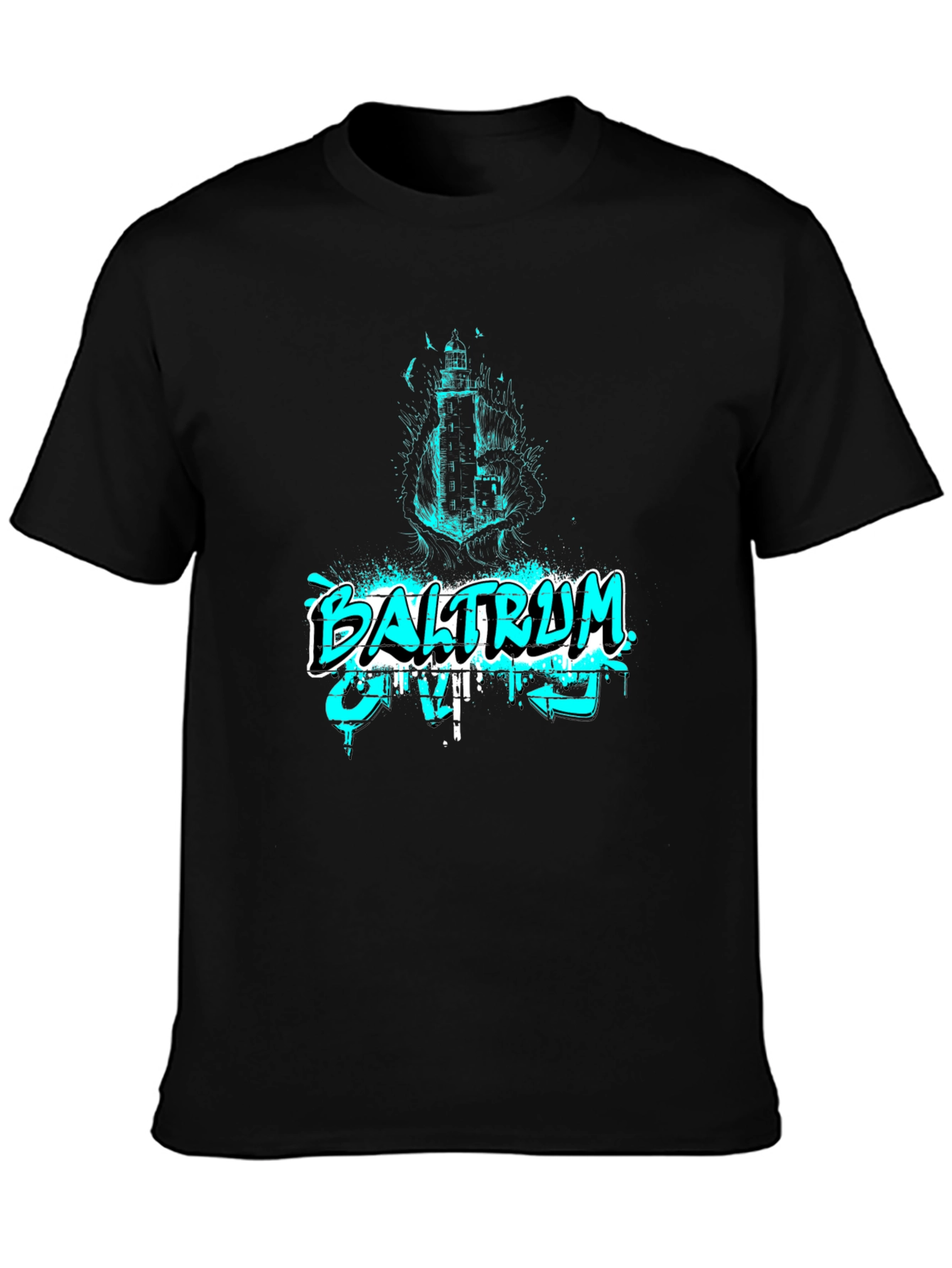 Baltraum Island Lighthouse Graphic Tee - Black
