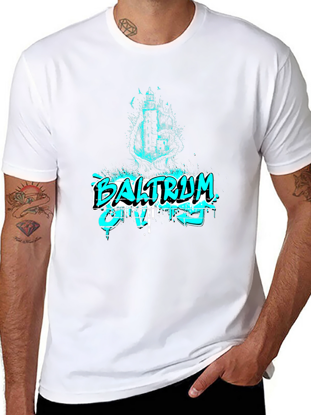 Baltraum Island Lighthouse Graphic Tee - Black