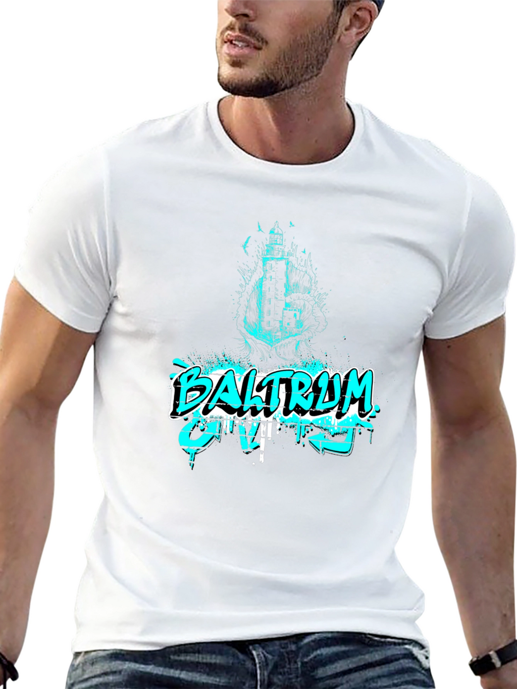 Baltraum Island Lighthouse Graphic Tee - Black