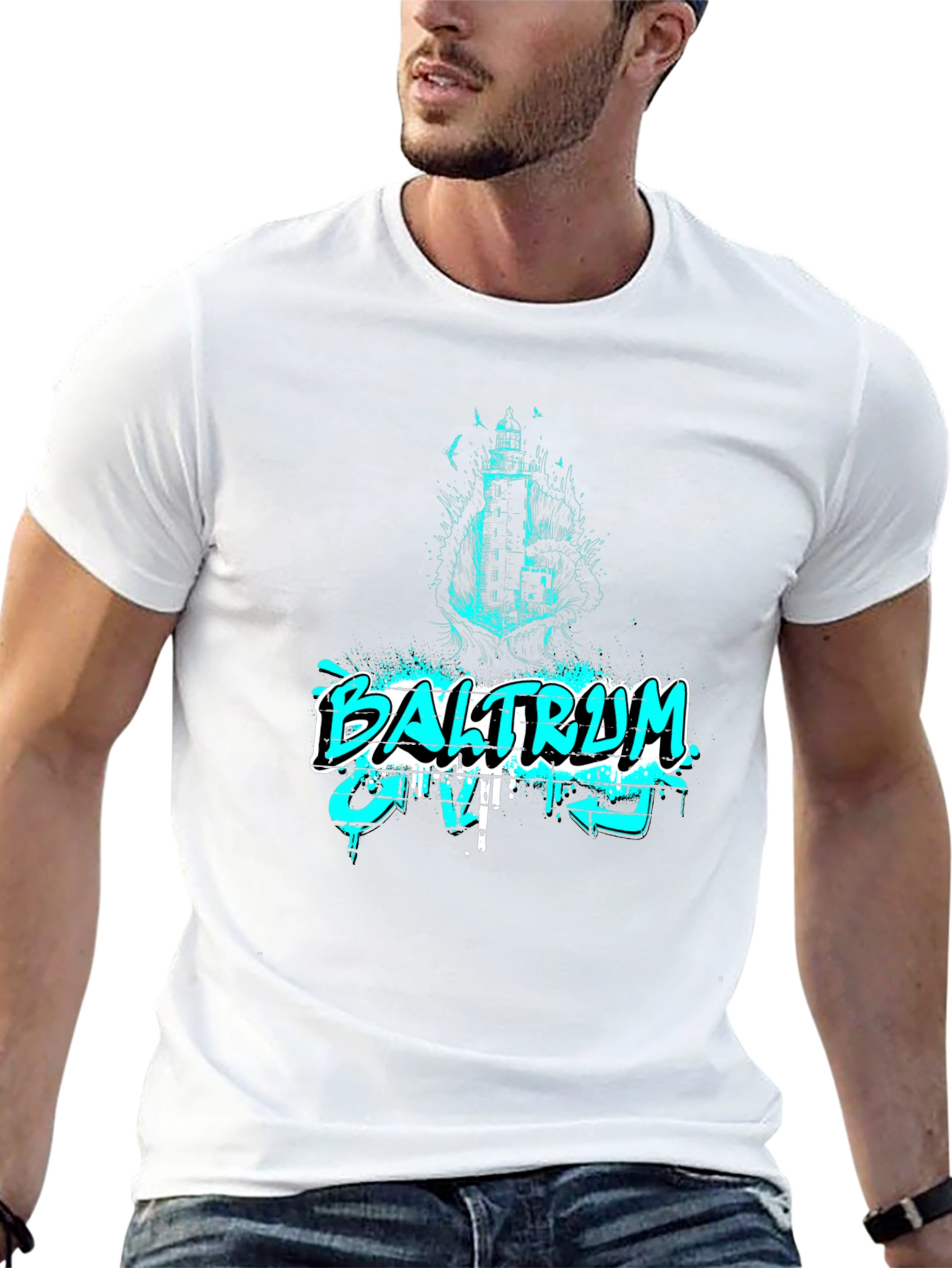 Baltraum Island Lighthouse Graphic Tee - Black