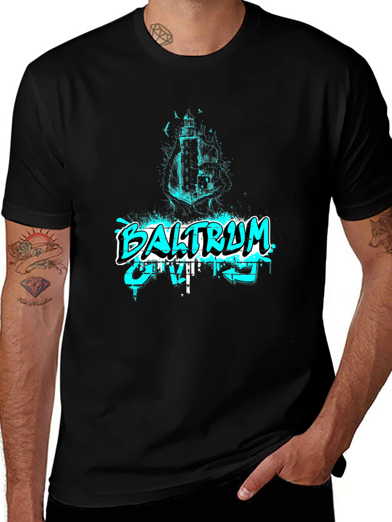 Baltraum Island Lighthouse Graphic Tee - Black
