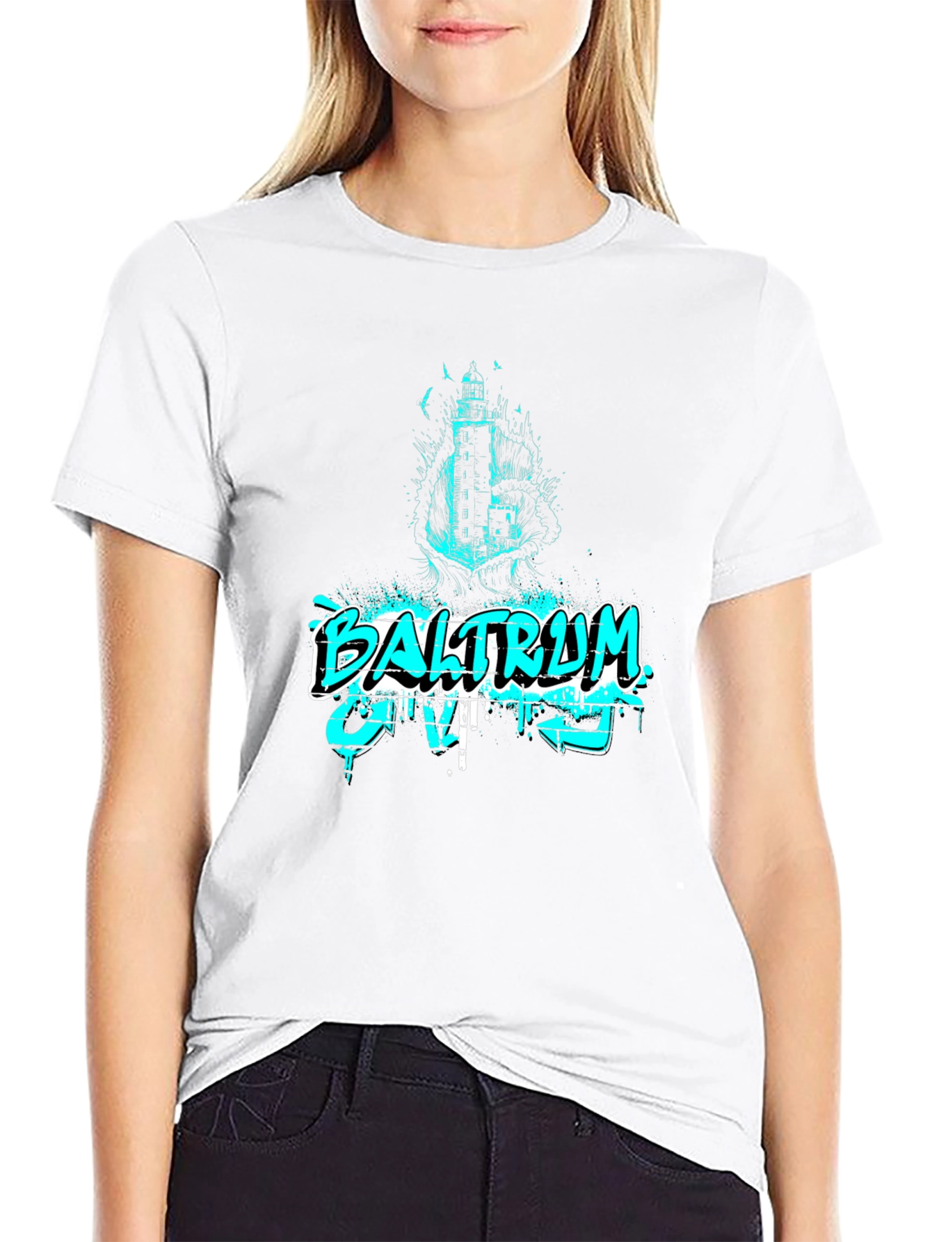 Baltraum Island Lighthouse Graphic Tee - Black