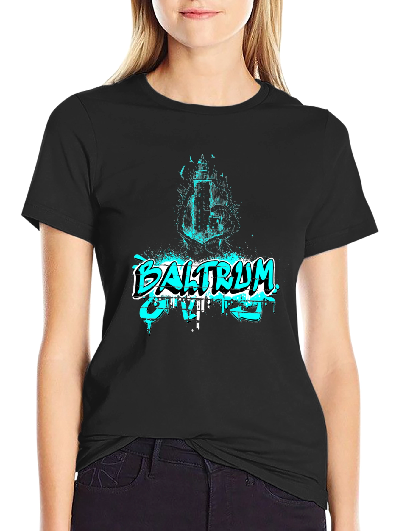 Baltraum Island Lighthouse Graphic Tee - Black
