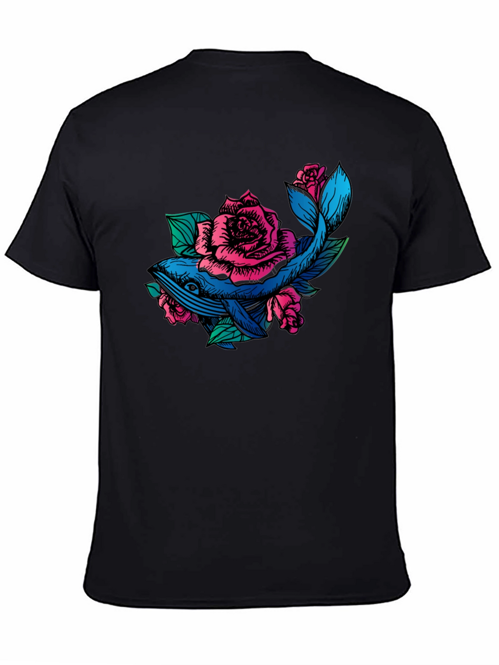 Whale and Roses Graphic T-Shirt - Black