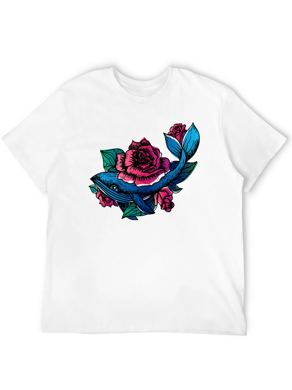 Whale and Roses Graphic T-Shirt - Black