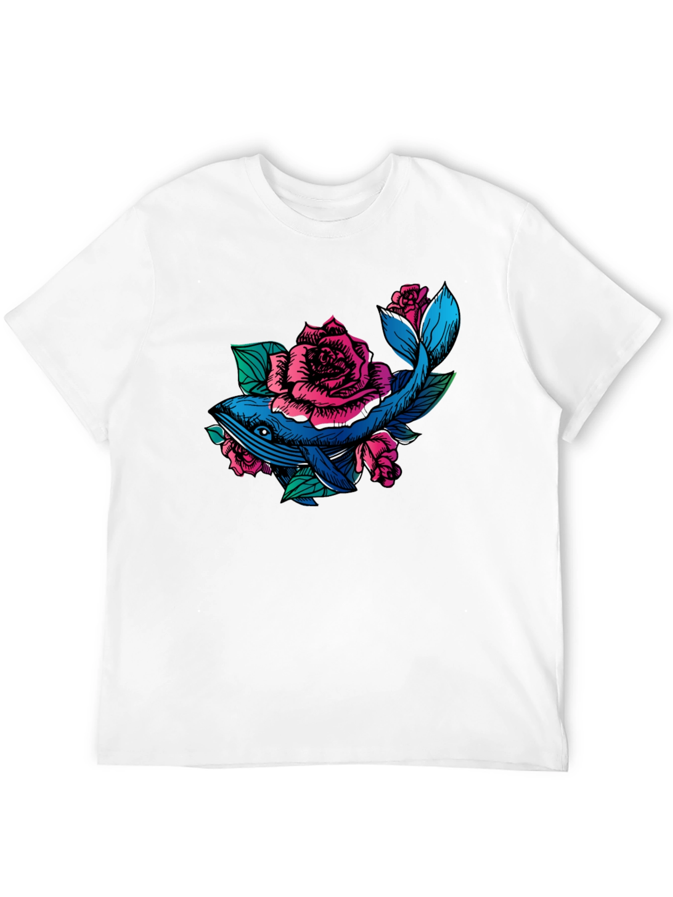 Whale and Roses Graphic T-Shirt - Black