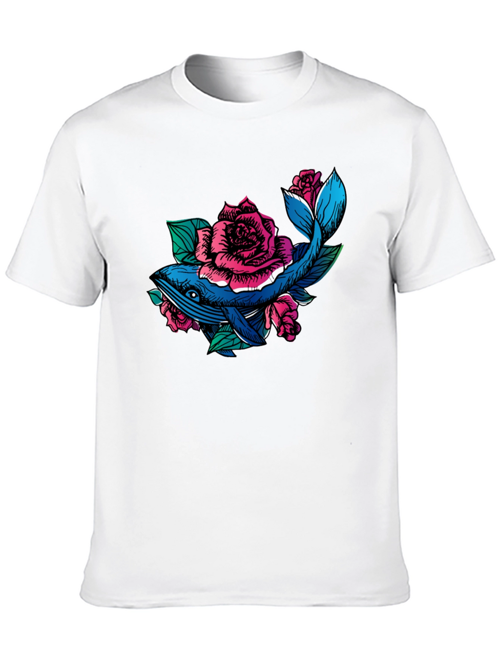 Whale and Roses Graphic T-Shirt - Black
