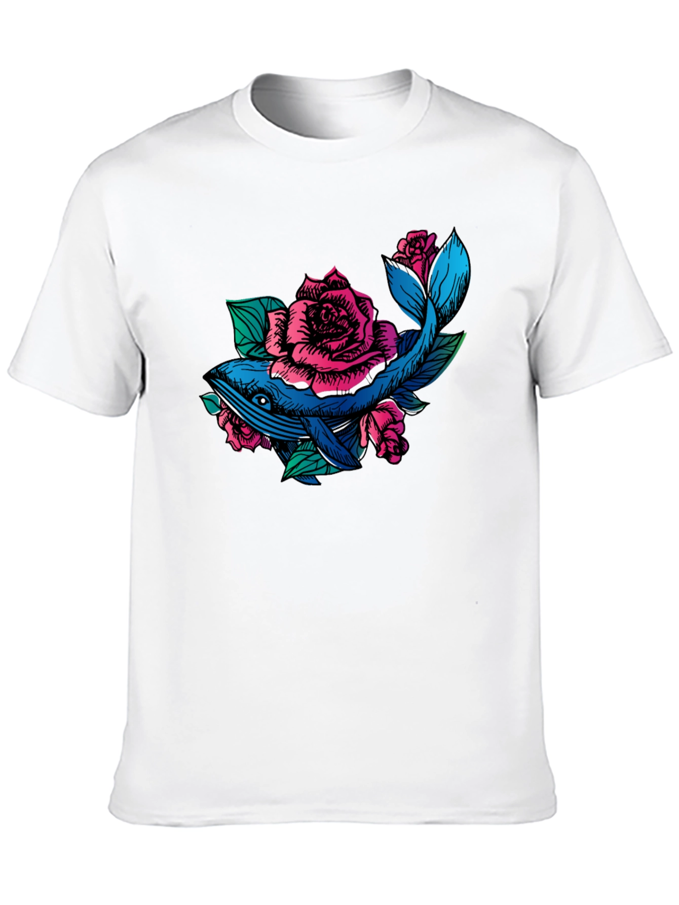Whale and Roses Graphic T-Shirt - Black