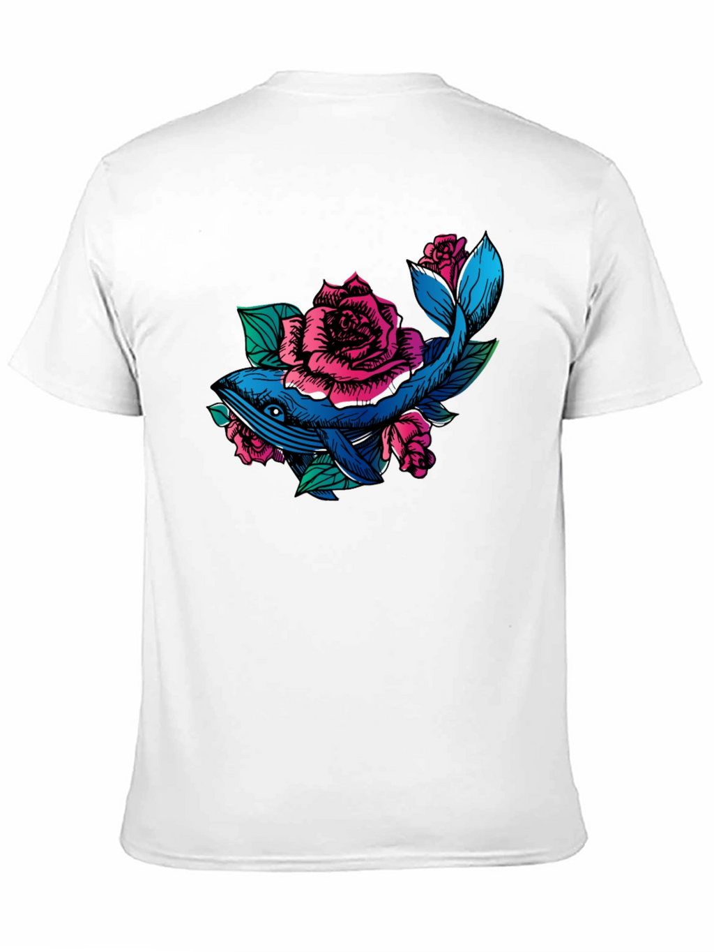 Whale and Roses Graphic T-Shirt - Black