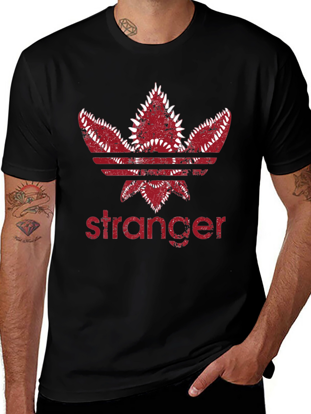 Stranger Trefoil T-Shirt - Dark Red Design