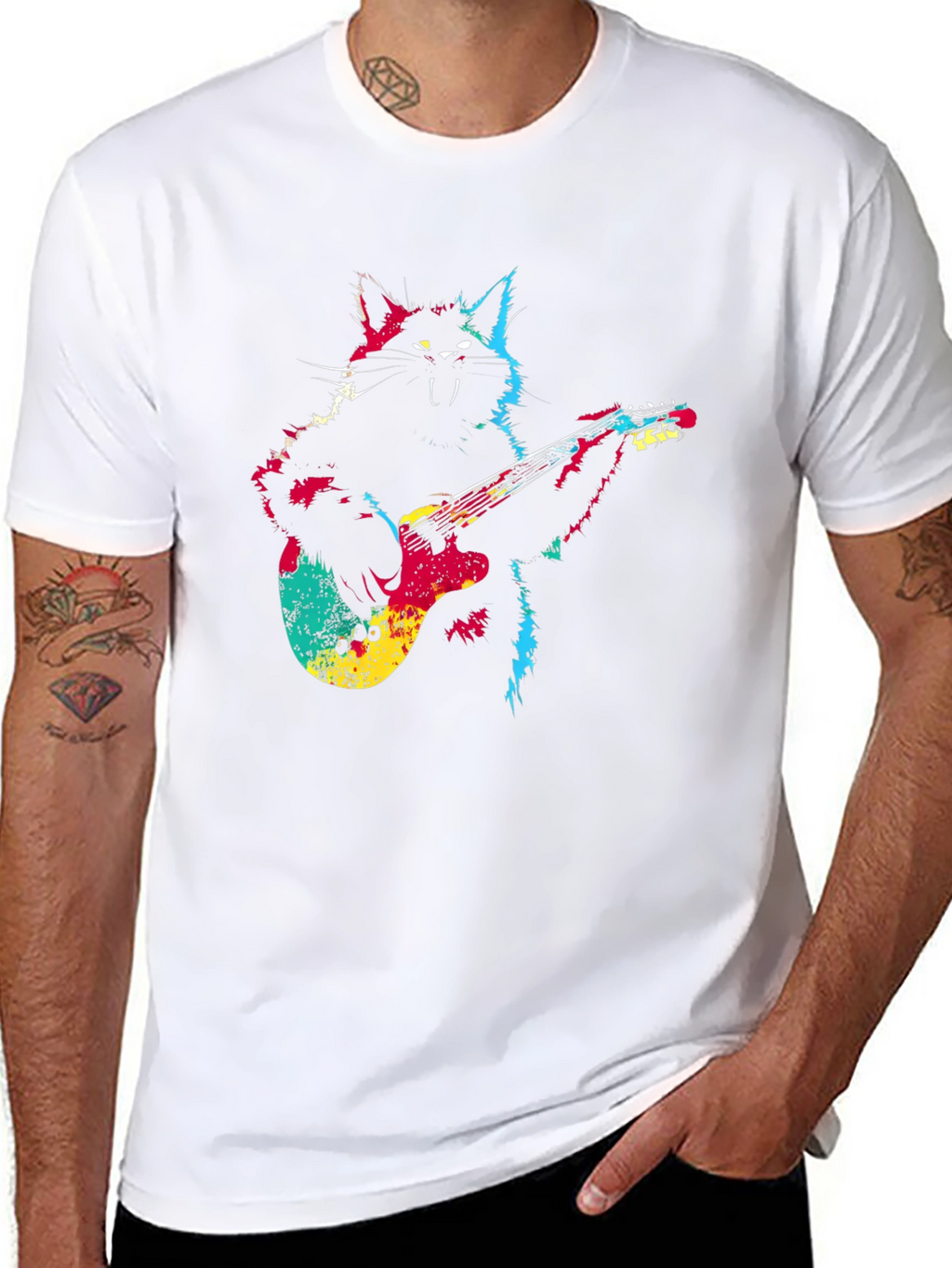 Rock Cat Guitar T-Shirt - Cool Graphic Tee