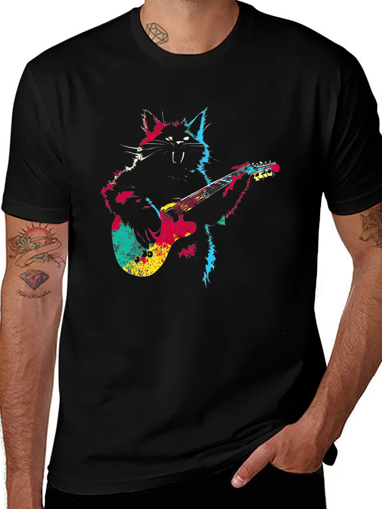 Rock Cat Guitar T-Shirt - Cool Graphic Tee