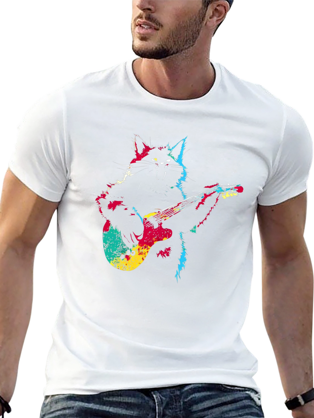 Rock Cat Guitar T-Shirt - Cool Graphic Tee