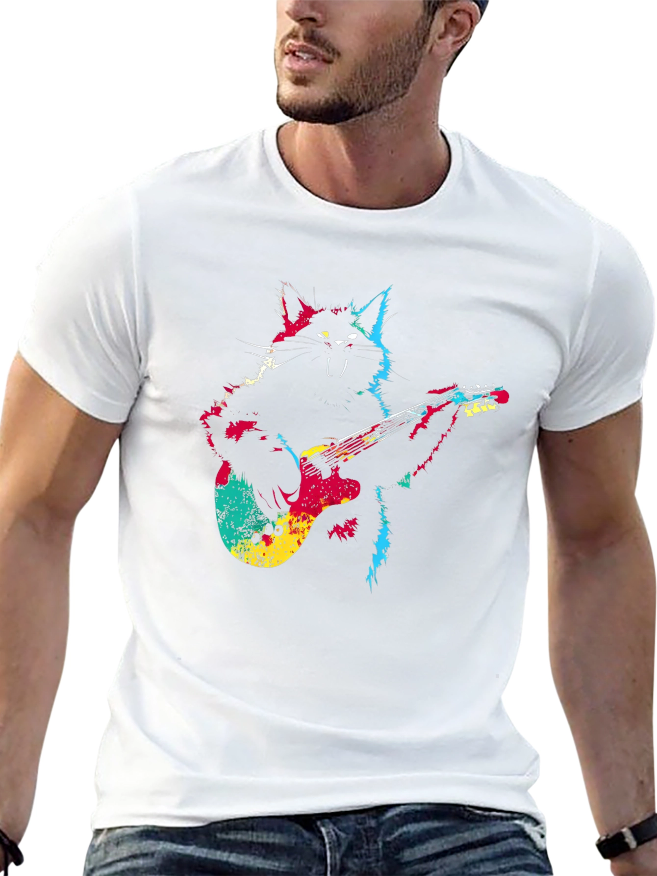 Rock Cat Guitar T-Shirt - Cool Graphic Tee
