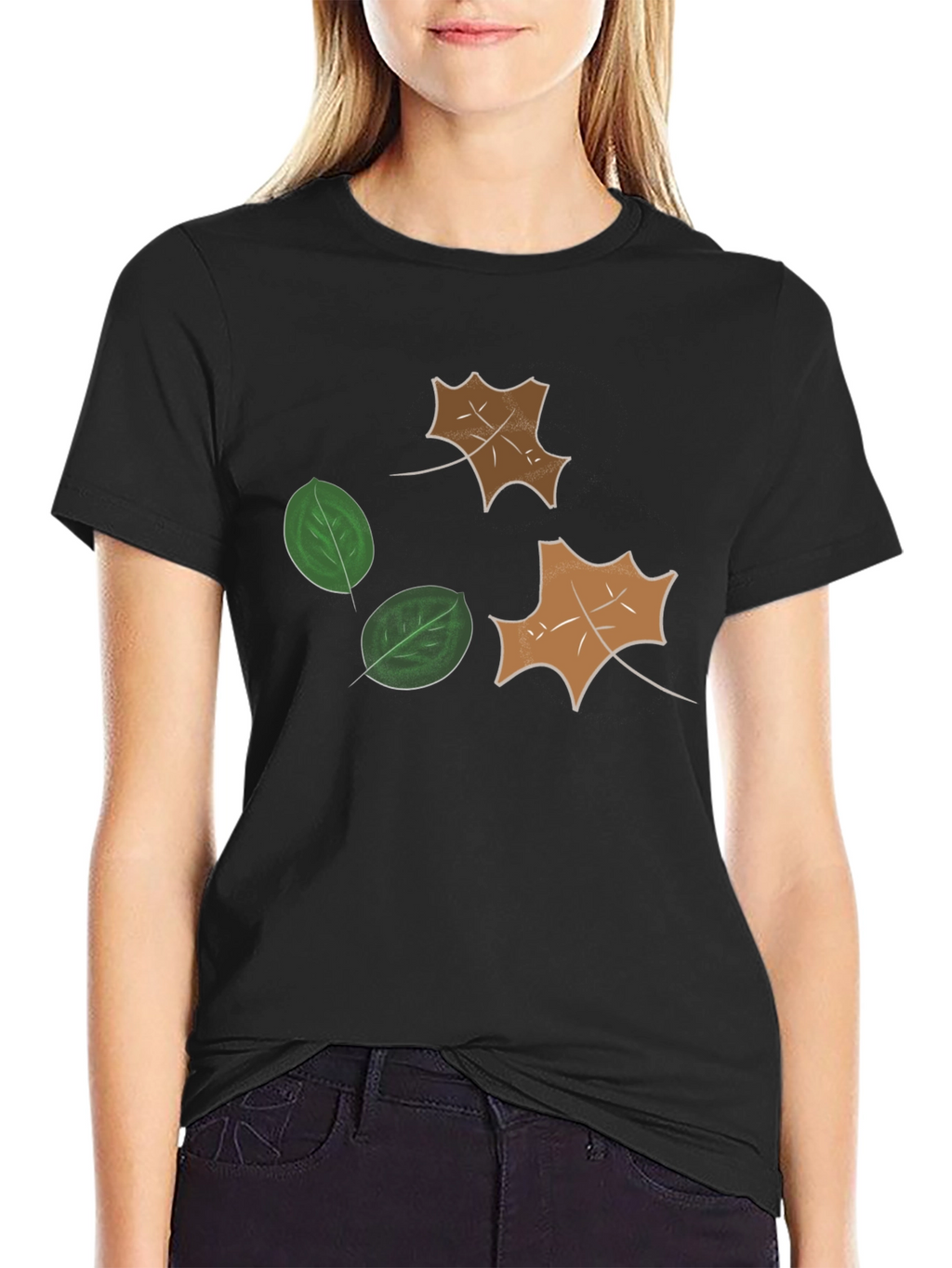 Leaf Design Black T-Shirt
