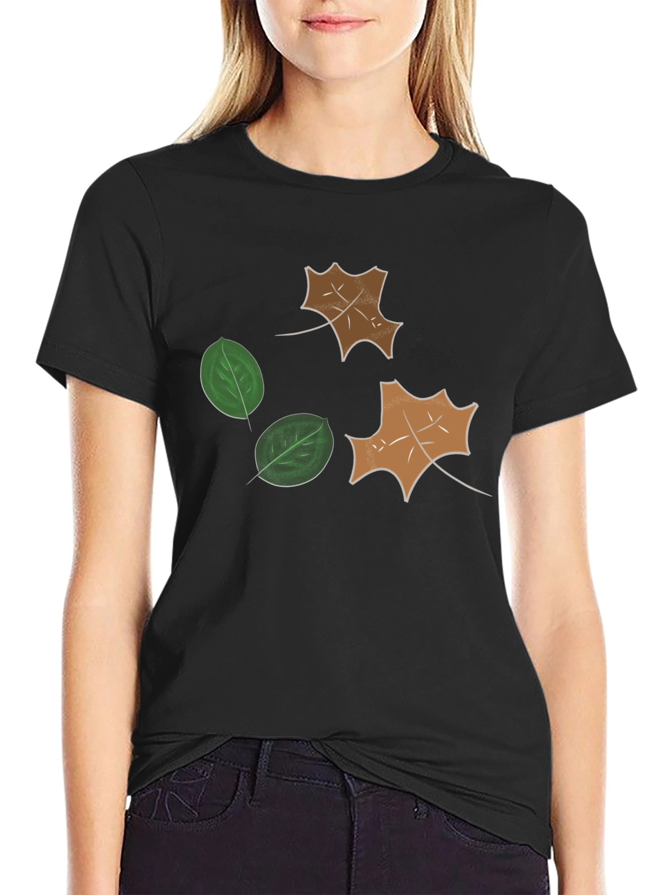 Leaf Design Black T-Shirt