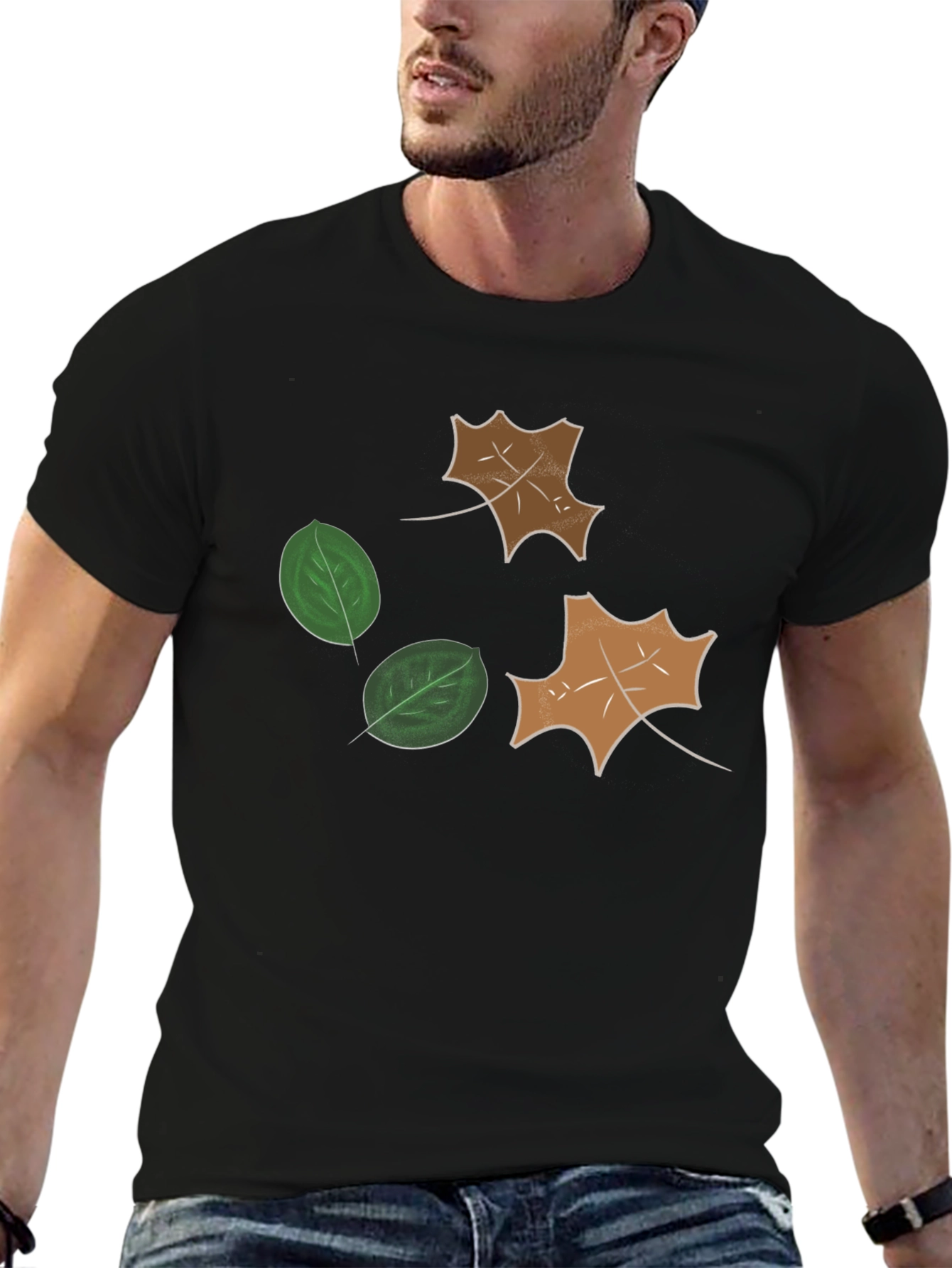 Leaf Design Black T-Shirt