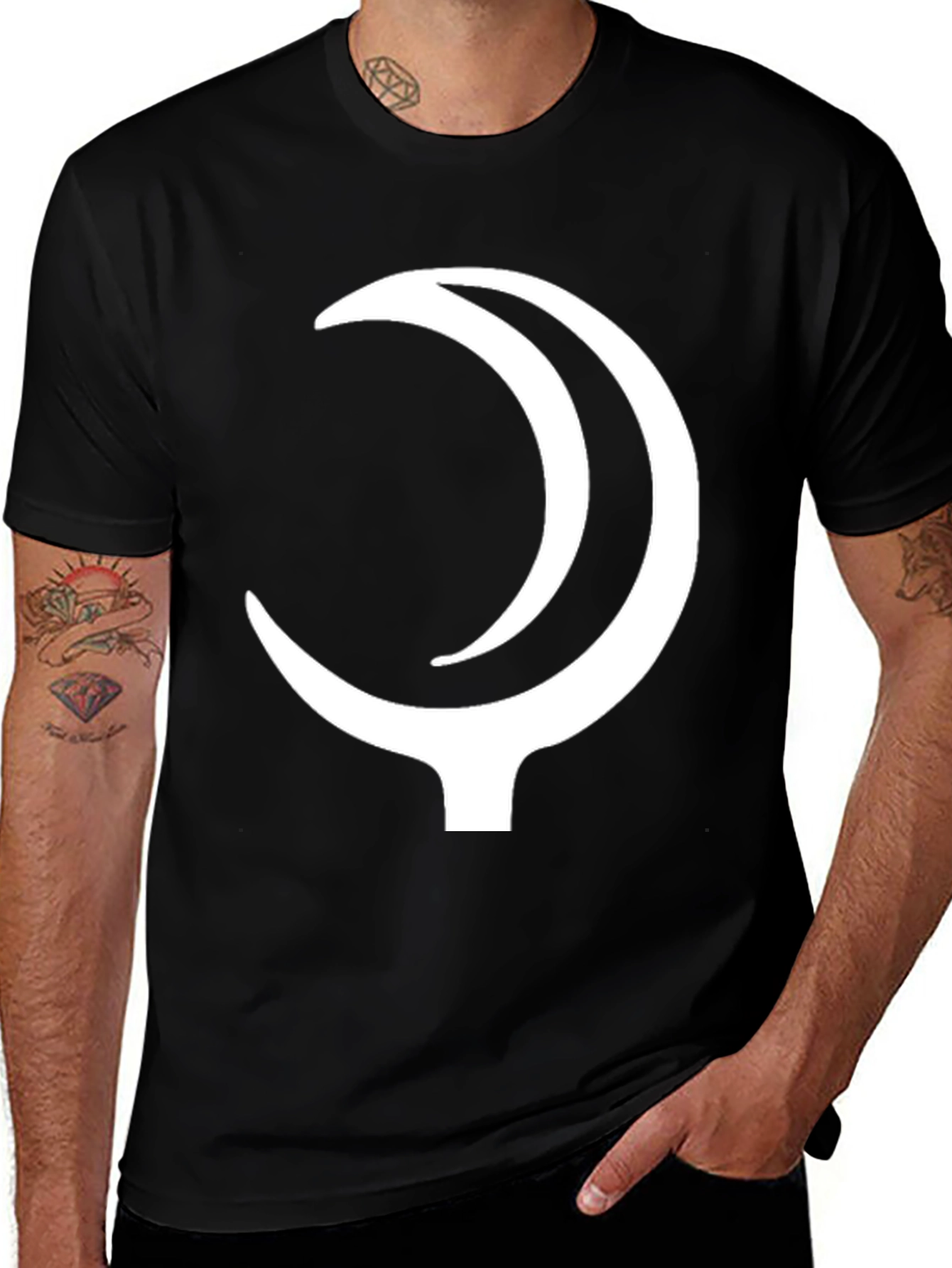 Black T-Shirt with Crescent Moon Design