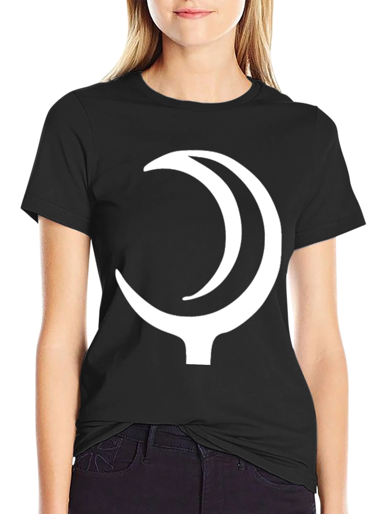 Black T-Shirt with Crescent Moon Design
