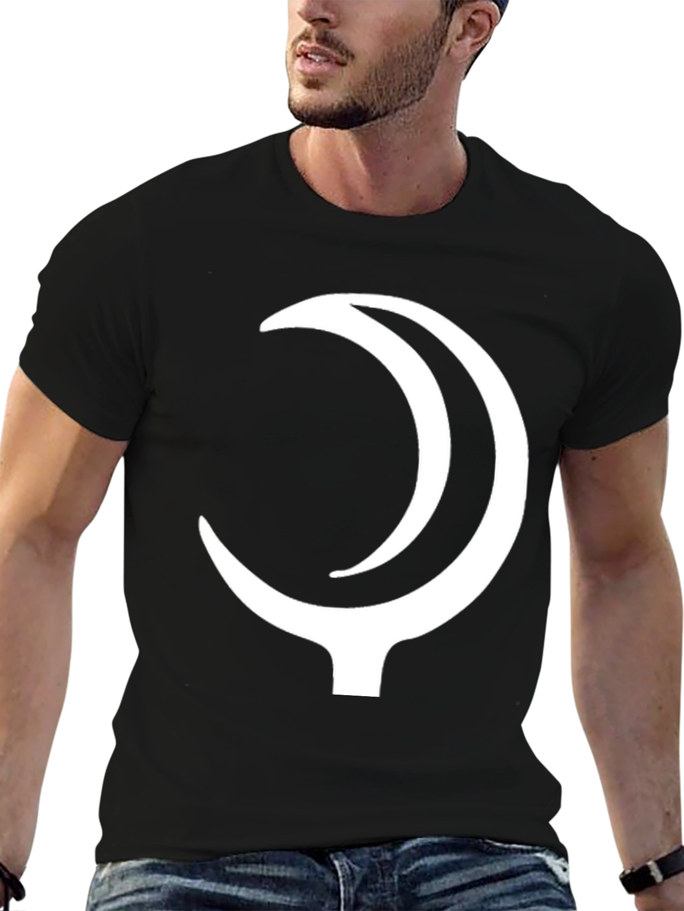 Black T-Shirt with Crescent Moon Design