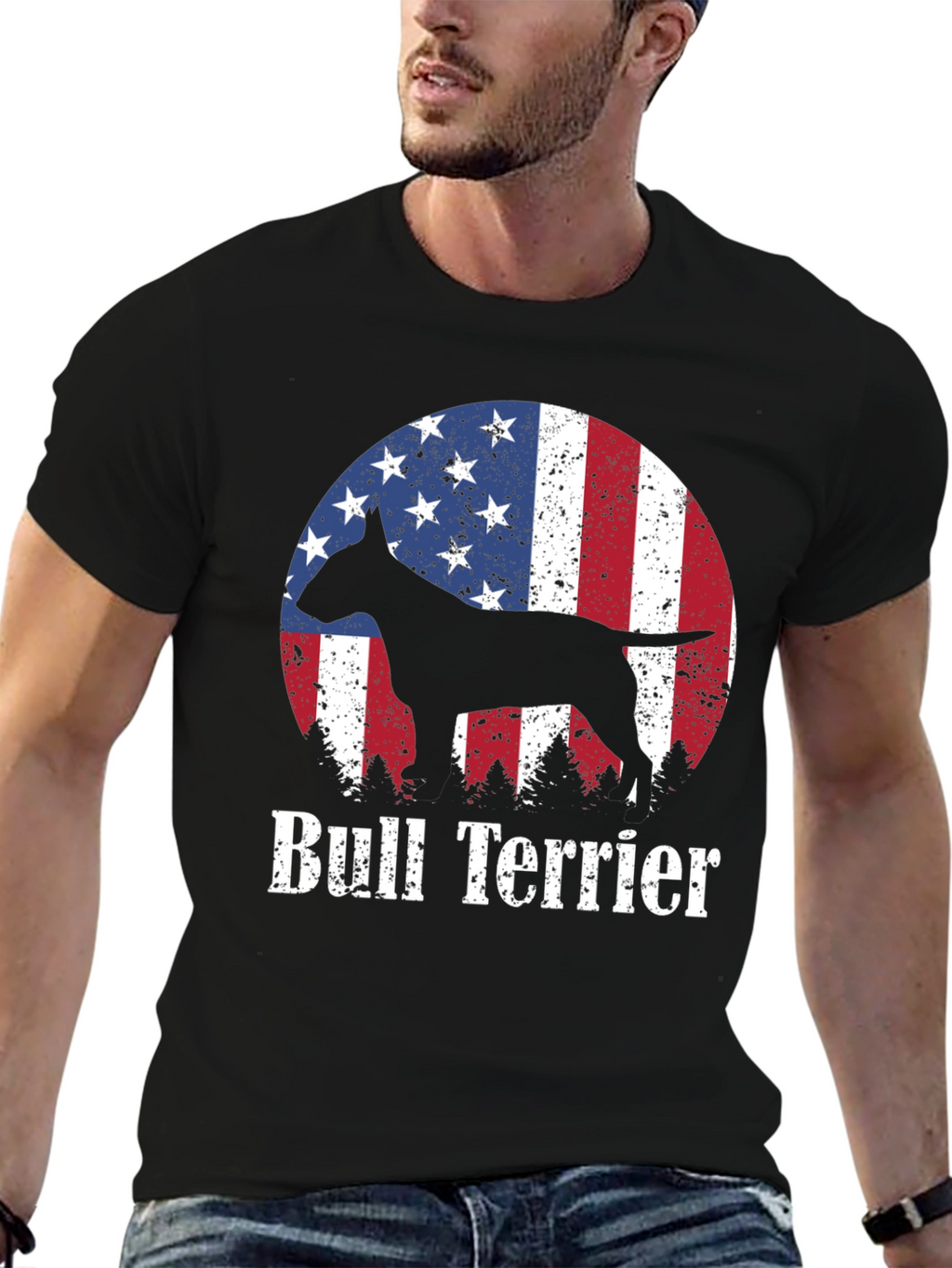 Bull Terrier American Flag Mens T-Shirt