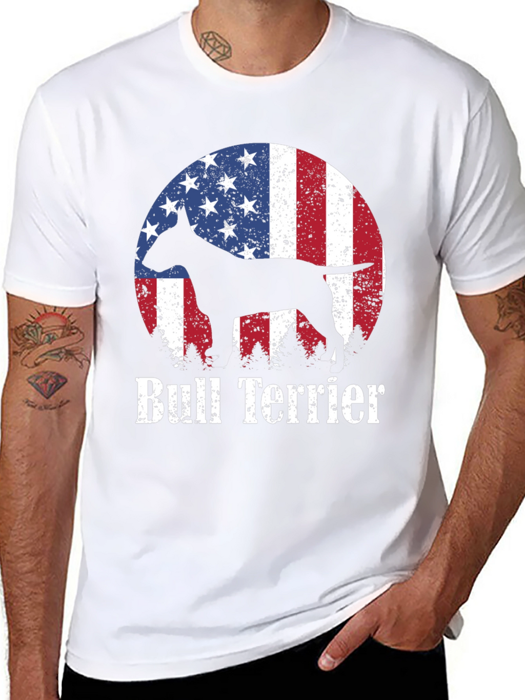Bull Terrier American Flag Mens T-Shirt
