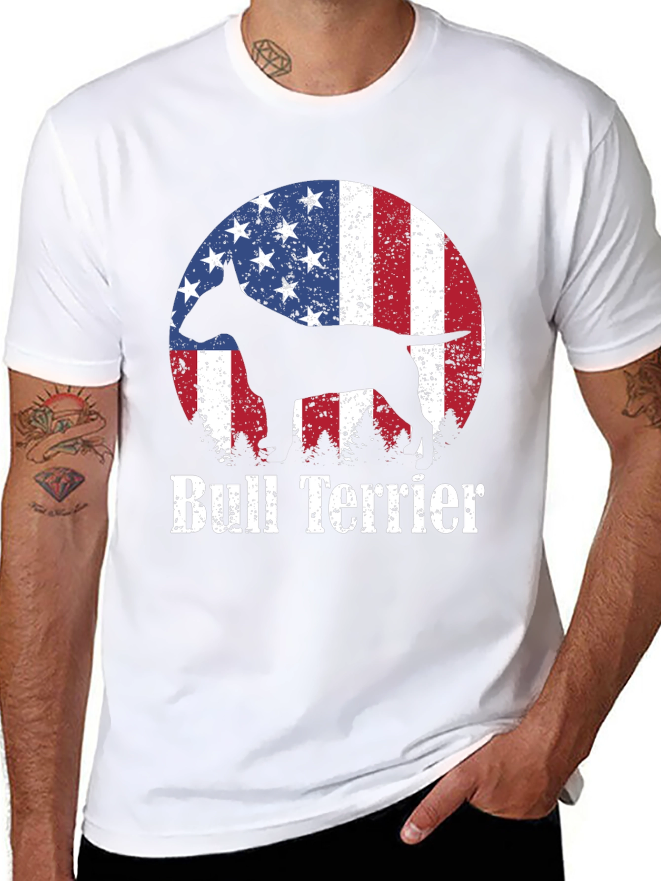 Bull Terrier American Flag Mens T-Shirt