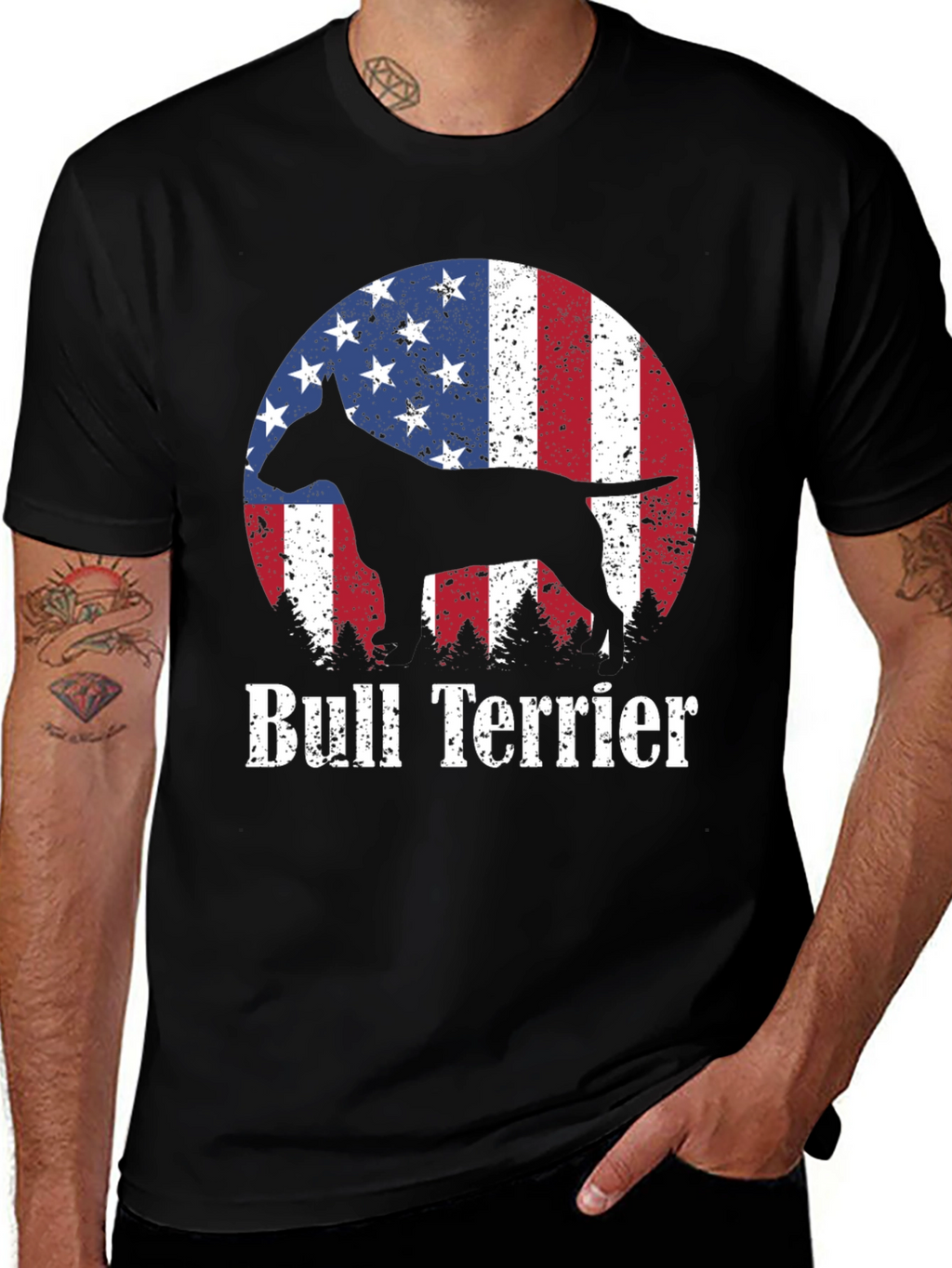 Bull Terrier American Flag Mens T-Shirt