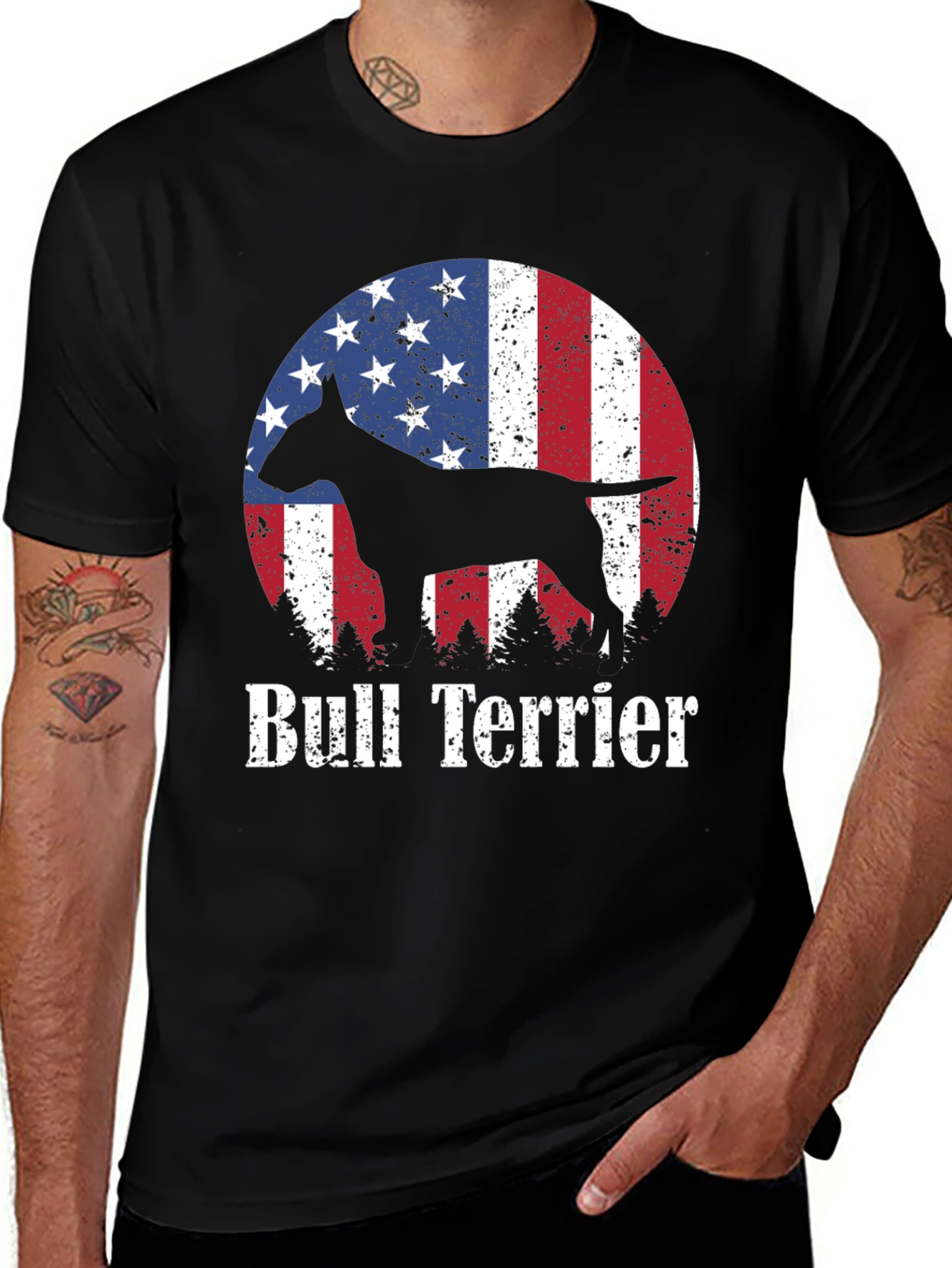 Bull Terrier American Flag Mens T-Shirt