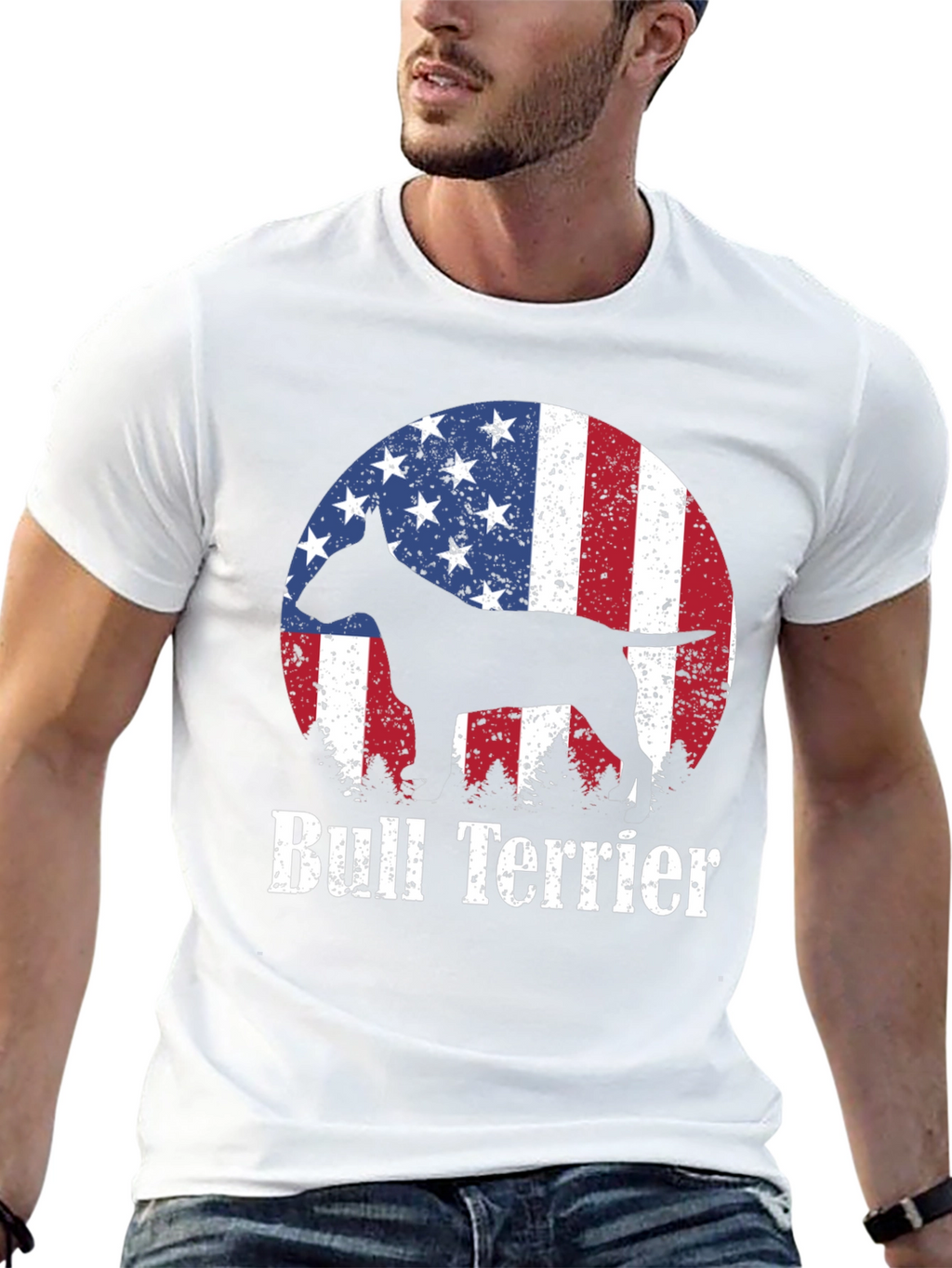 Bull Terrier American Flag Mens T-Shirt