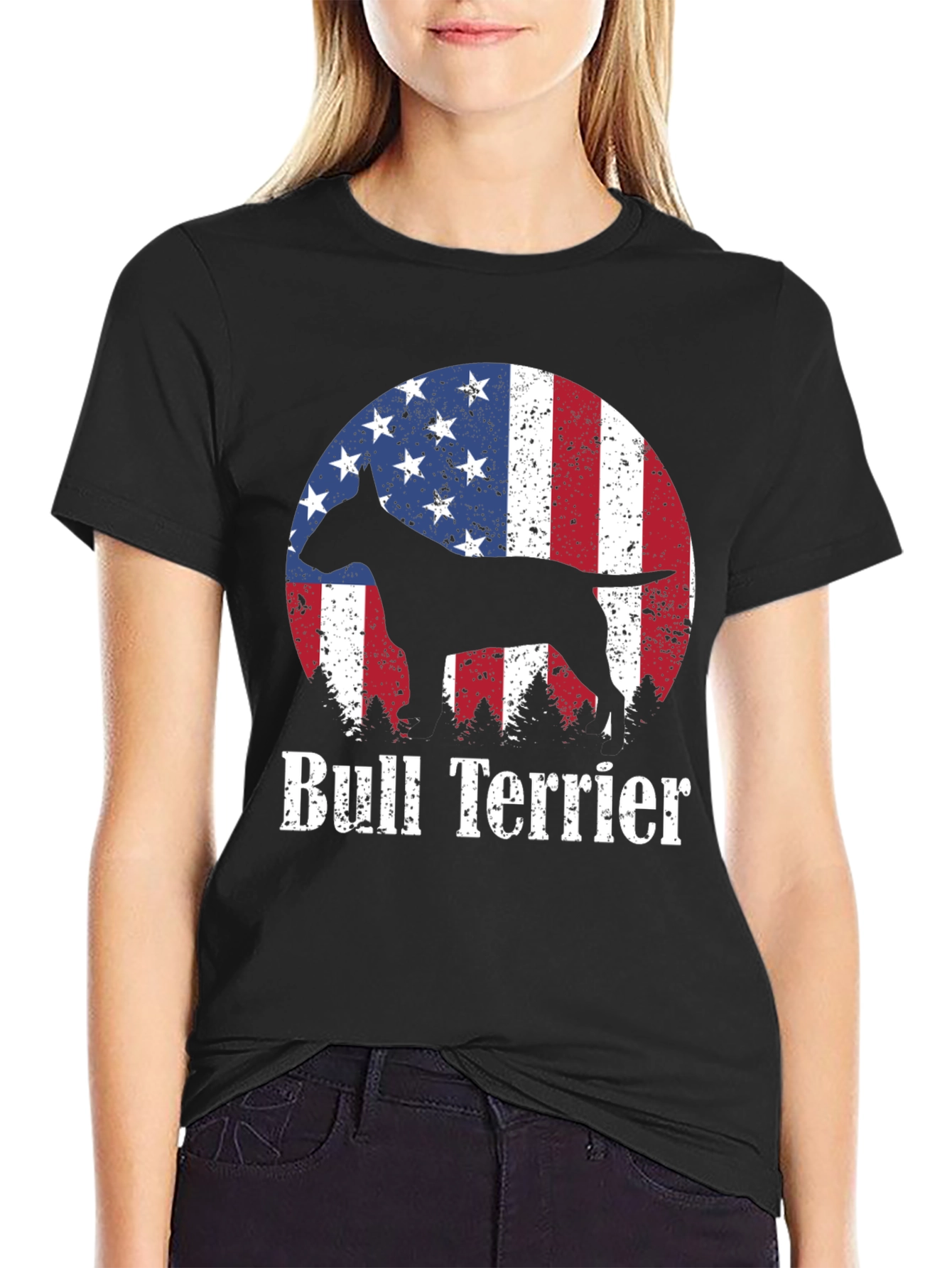 Bull Terrier American Flag Mens T-Shirt