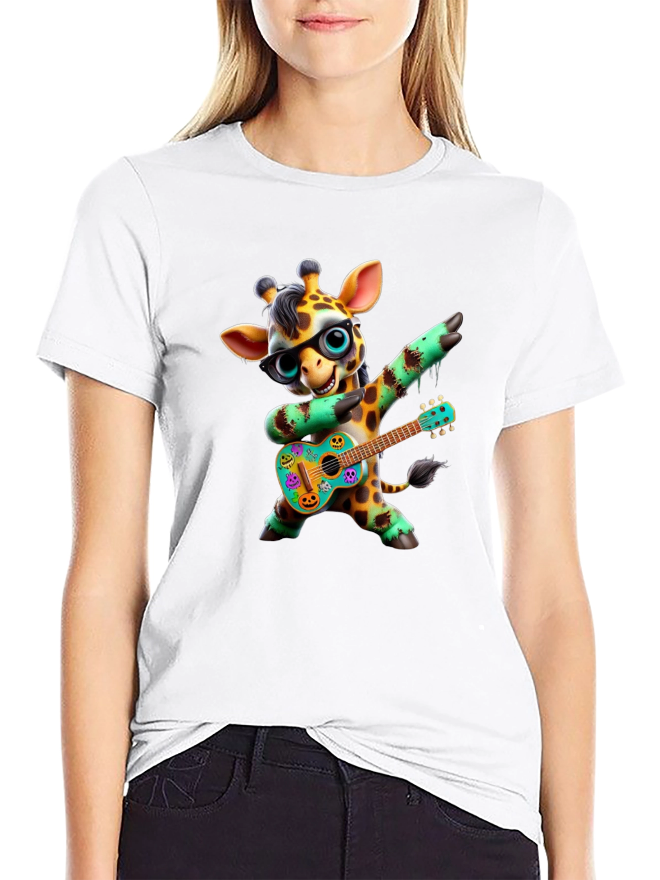 Giraffe Guitar Player Graphic Tee - Black