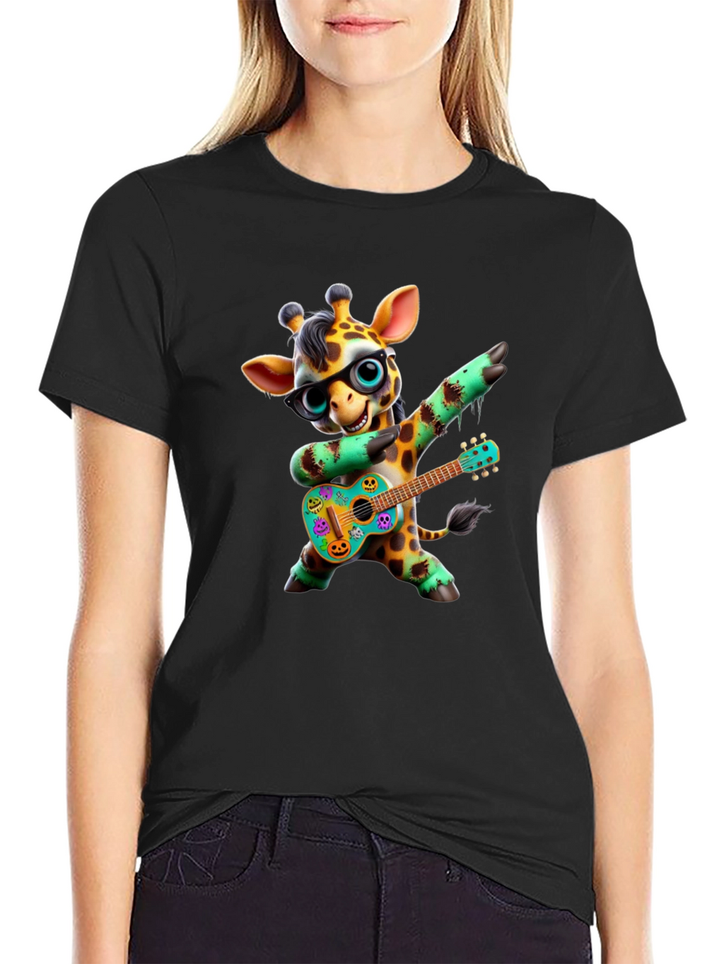 Giraffe Guitar Player Graphic Tee - Black