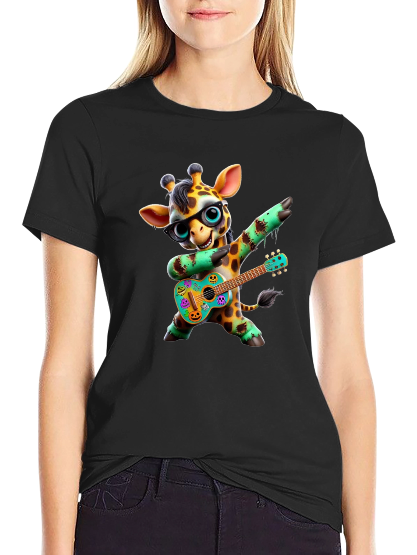 Giraffe Guitar Player Graphic Tee - Black