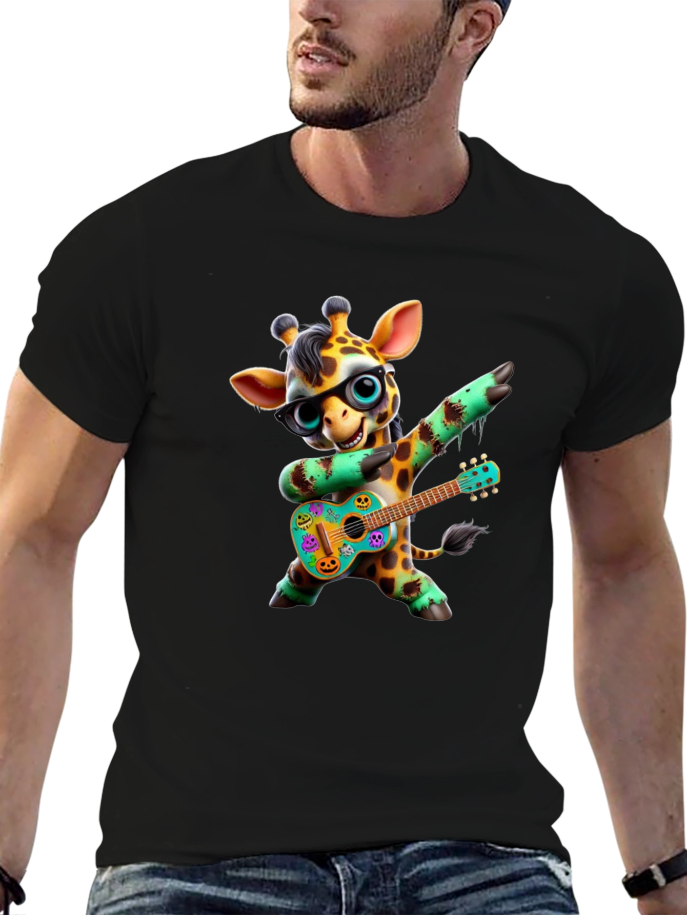 Giraffe Guitar Player Graphic Tee - Black