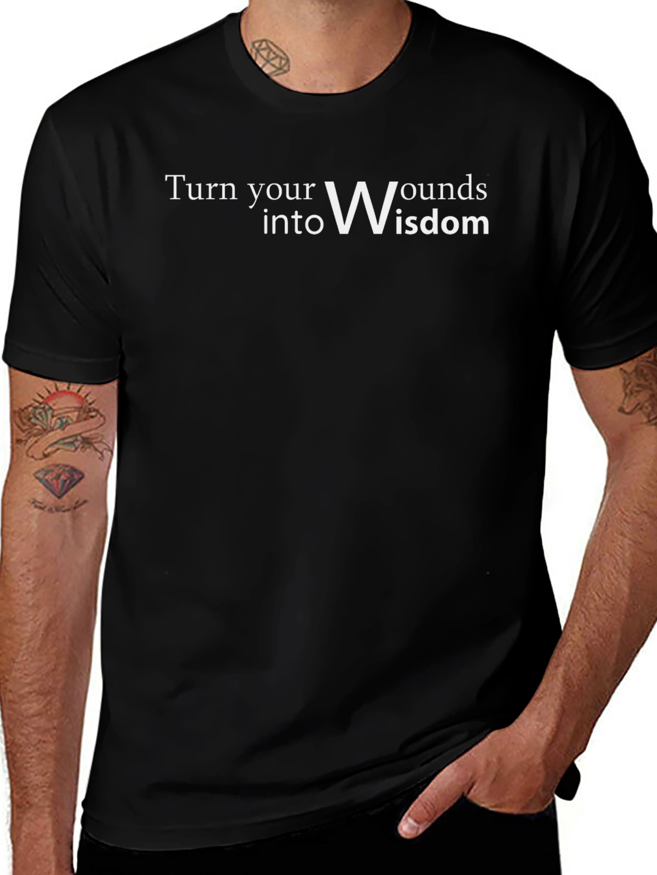 Inspirational Turn Wounds into Wisdom Black T-Shirt