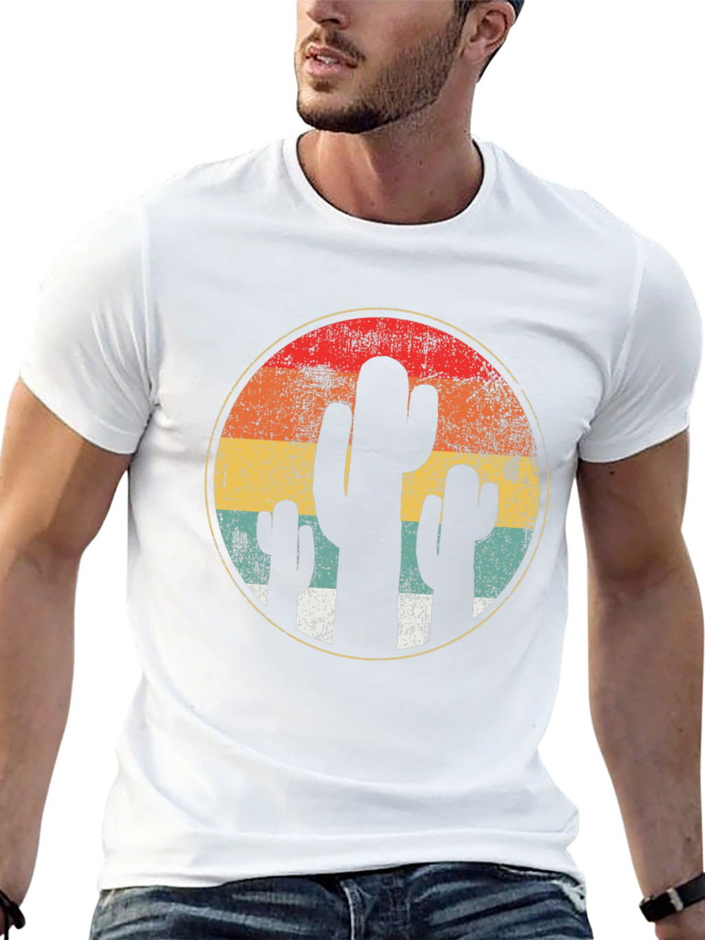 Retro Cactus Sunset T-Shirt - Desert Vibes