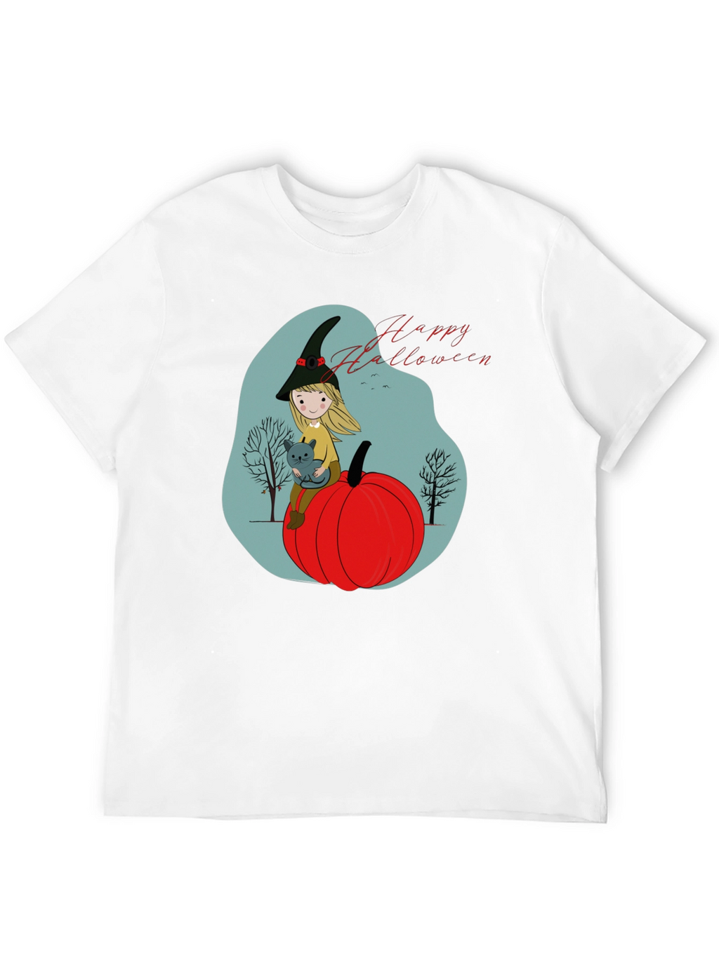 Halloween Witch & Cat Graphic T-Shirt