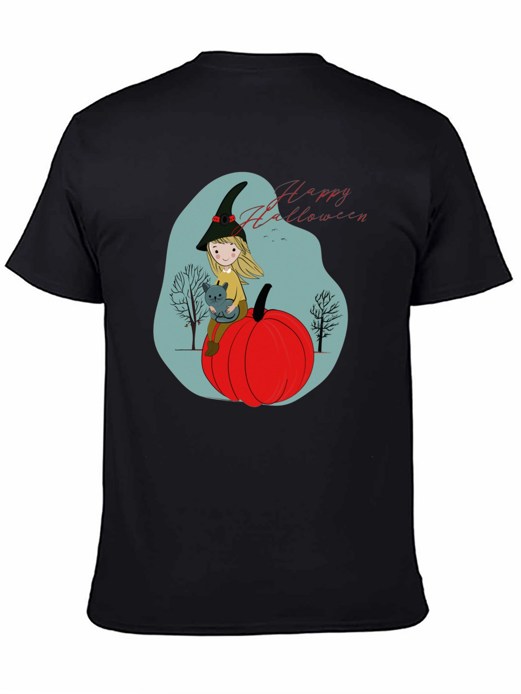 Halloween Witch & Cat Graphic T-Shirt