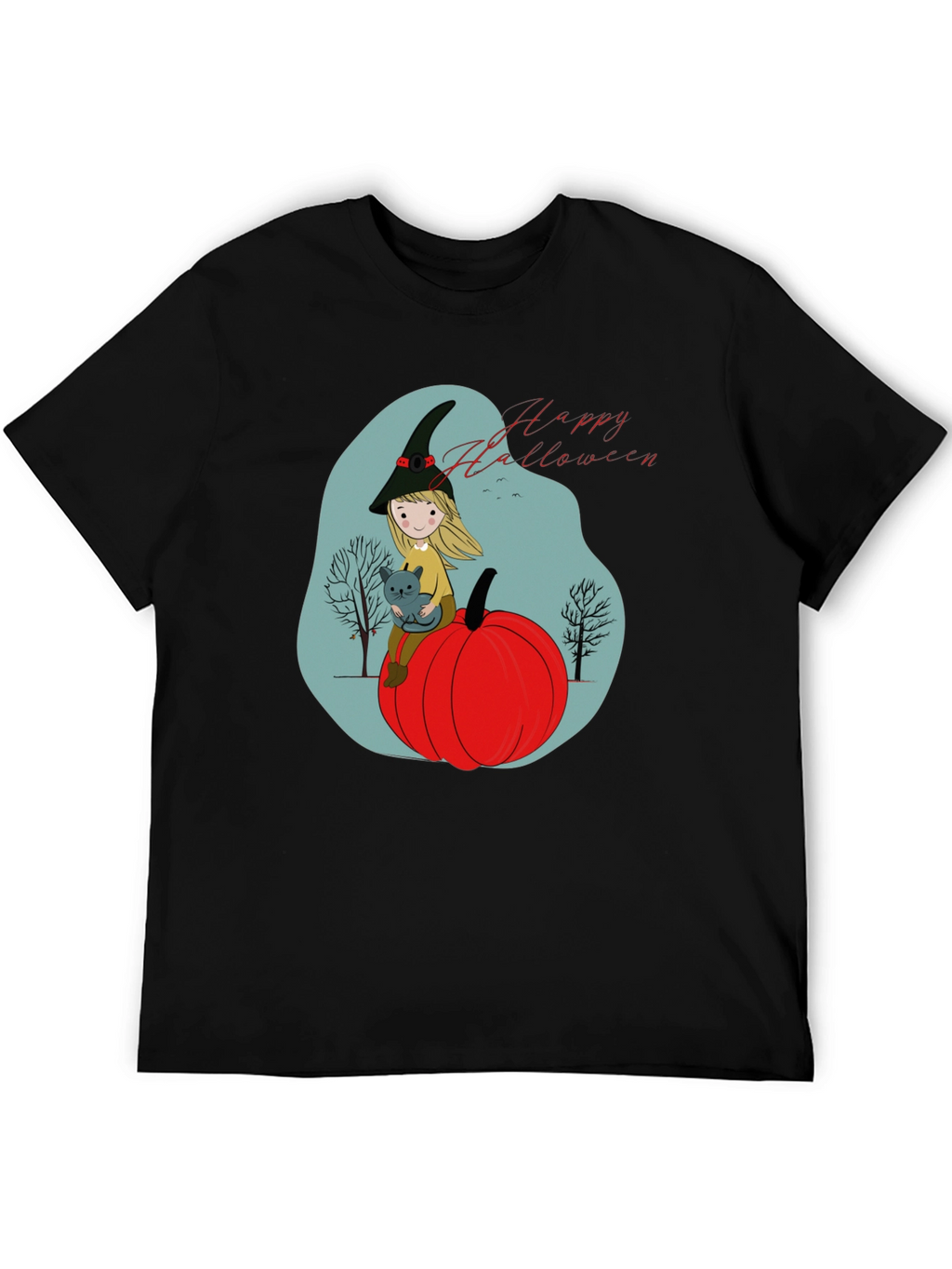 Halloween Witch & Cat Graphic T-Shirt