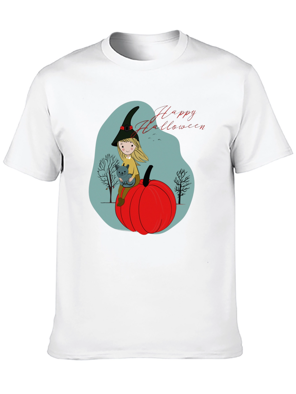 Halloween Witch & Cat Graphic T-Shirt