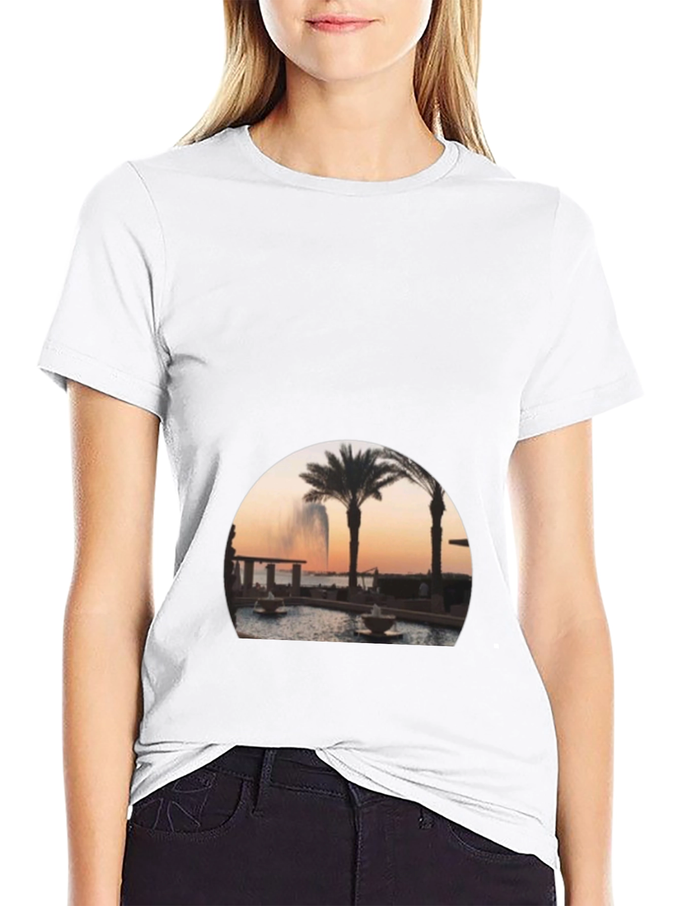 Black Palm Tree Fountain Graphic Tee