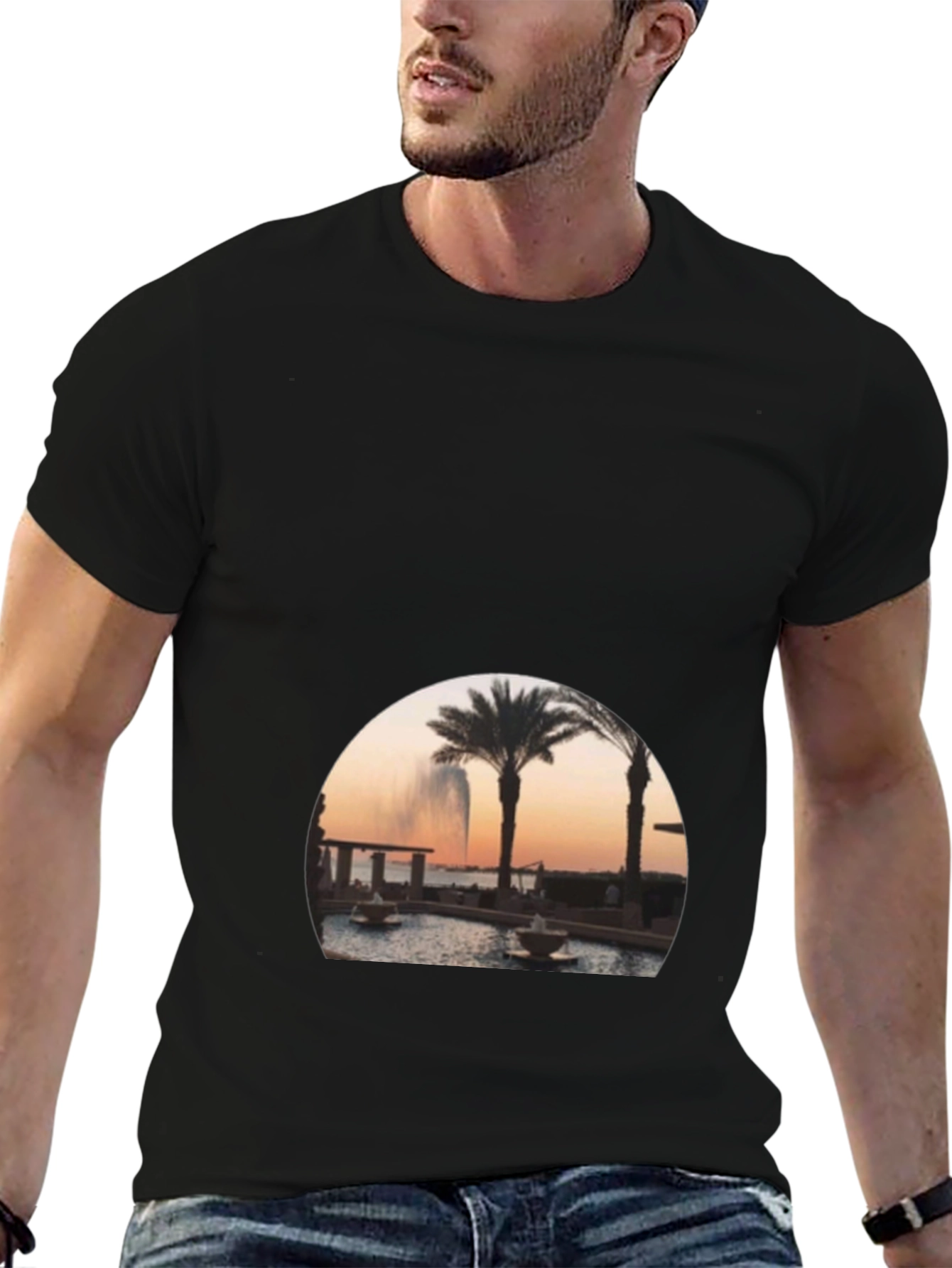Black Palm Tree Fountain Graphic Tee